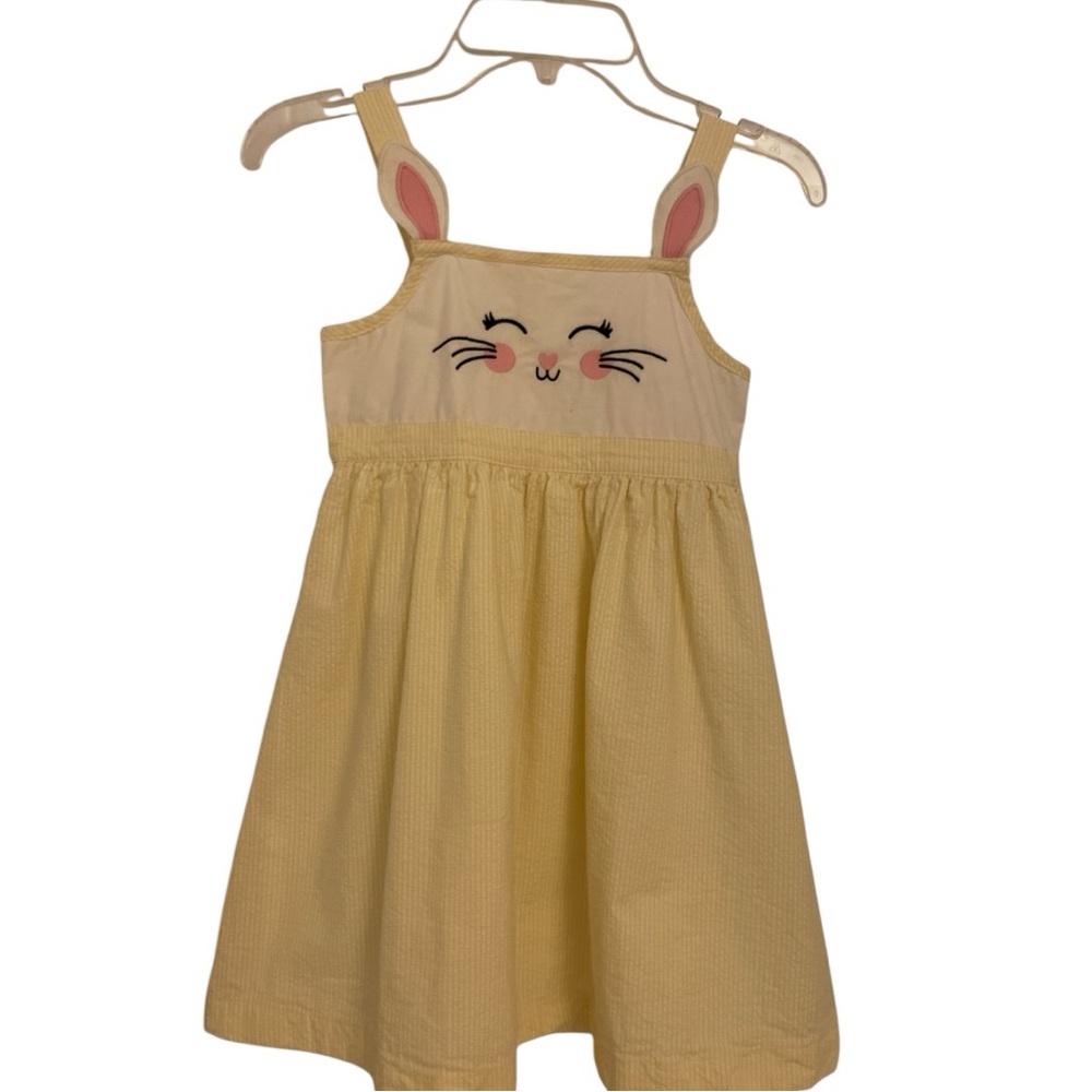 Gymboree yellow Bunny Dress, jumper style, front embroidered Bunny face, size 5T